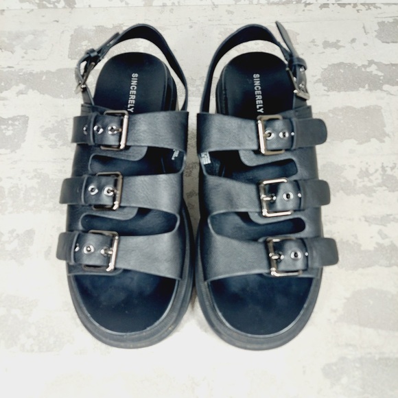 NEW Sincerely Jules Heaven Platform Black Buckle Lug Sandals H669 - Picture 9 of 12